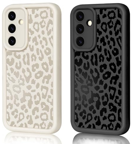 HuyxyTec 2 Stück Handyhülle für Samsung Galaxy S24, Aesthetic Leopard Muster Handyhülle Weiß und Schwarz Matte Schutzhülle Ultra Weich Silikon Dünn TPU Case Stoßfest Kratzfest Bumper Cover, 08