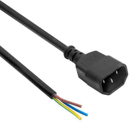 Akyga Netzkabel AK-OT-09C Kupferdraht 3x1mm² IEC C14 stecker an abisolierte Enden, Stromkabel zum Konfektionieren 1.8m Schwarz