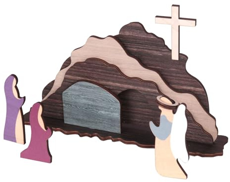 Generisch Leeres Grab Ostern Szene – Lindenholz | 7-teiliges Auferstehungsszene Holz Deko, Handbemalt | Klassische Christliche Osterdeko Für Theke, & Tisch