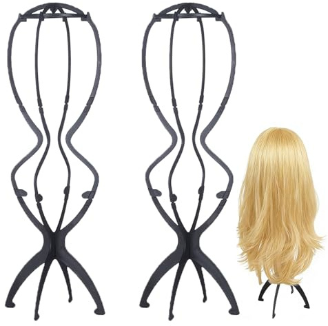 Yuannee Support de Perruque,2 Pcs Support de Perruques Noir avec Trépied Tête Mannequin Pliable Détachable Portable Porte-Perruque pour Présentoir de Chapeaux et Rangement