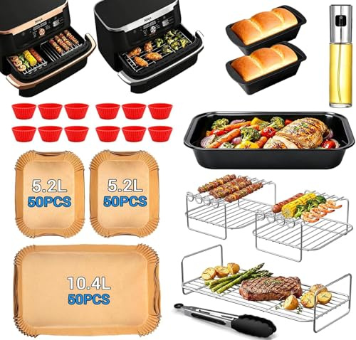 Accessoires Air Fryer Pour Ninja AF500 Foodi Flexdrawer Air Fryer 10.4L | Grille Air Fryer En Acier Inoxydable #304, 150pcs Papier Sulfurisé, Avec Moule À Muffins, Moule À Pain, Etc