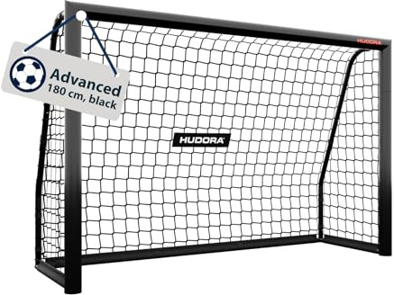 HUDORA Fußballtor Advanced – Outdoor Fußballtor mit robustem Stahlrahmen und wetterfestem Netz – schneller Aufbau Dank klick-System – stabiles Tor für Kinder, Jugendliche & Erwachsene – schwarz
