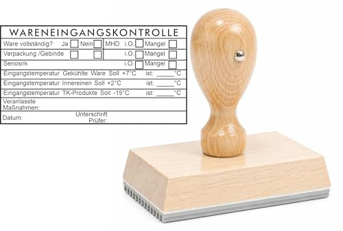 Die Stempel GmbH Wareneingangskontrolle Stempel Holz individuell – Lagerstempel Qualitätskontrolle Wareneingang Warenausgang HACCP Prüfstempel mit Textplatte für Büro Logistik (HACCP Kontrolle)