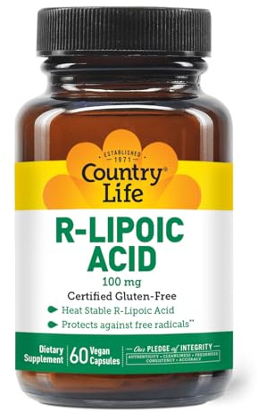 Country Life R-Alpha Lipoic Acid Complex 300mg - Alpha-Lipoic Acid 270mg & R-Lipoic Acid 30mg - Antioxidant Support - No Yeast, Corn, Wheat, Soy, Gluten, Milk - Alpha Lipoic Acid Supplement