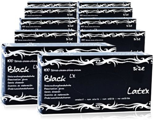 Black LX PF Latexhandschuhe, Untersuchungshandschuhe, Latex, Schwarz, Tattoo, 10 x 100 Stk. (S)