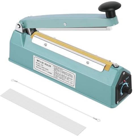 Flexzion Impulse Sealer 8 Inch (200mm) 300W Heat Sealer Machine with Adjustable Heating Mode, No Warm Up Needed, Portable Bag and Seal Impulse with Replacement Element Grip and Teflon Tape