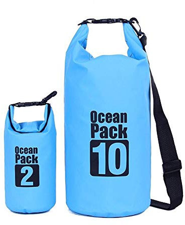 ValueHall (2 Pack 10L / 2L Ligero Impermeables Bolsas secas con Lona Resistente al Agua 500D Resistente Correa de Hombro Ajustable, además de la Caja del teléfono Resistente al Agua Libre (Azul)