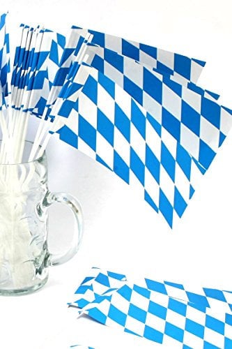 Bavariashop 50 Papierfahnen Bayern, Farbe weiß blau, 40 cm lang, Dekoration für Balkon, Terrasse, Garten