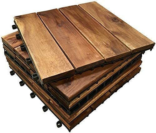 Click-Deck Dalles de terrasse en bois dur extra épais à 4 lattes – Patio, balcon, terrasse sur le toit, carré, clip, revêtement de sol facile (6x dalles de terrasse en bois dur)