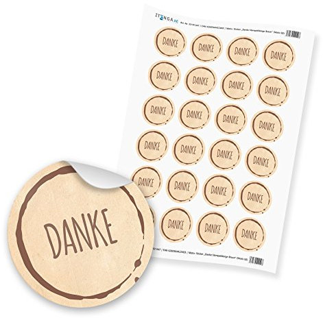 24 x itenga Sticker Aufkleber Etikett „Danke Stempeldesign Braun“ unlackiert (Motiv 82)