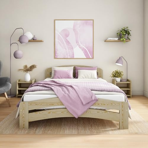 Nodax Small Double Bed Frame 4ft, F10 Solid Wooden, Slats, Easy Assembly