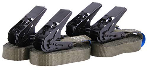 Sandax 4er-Set Zurrgurte mit Ratsche, langlebige Einteilige Spanngurte, Ratschengurte, Länge 6 Meter (6m), Breite 25mm, Farbe Oliv-grün, TÜV Zertifiziert, belastbar bis 900kg, nach DIN EN 12195-2