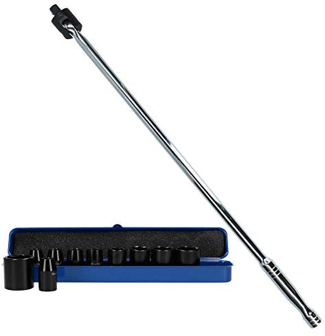 AB Tools 1/2 Drive Shallow Metric Impact Sockets 9-27mm 10pc & 1/2 Drive Breaker Bar