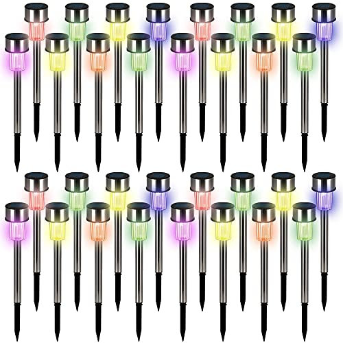 Monzana® Solarlampe für Außen 32er Set LED Wetterfest IP44 Dämmerungssensor Erdspieß Farbwechsel Bunt Edelstahl Solar Garten Leuchte Balkon Deko
