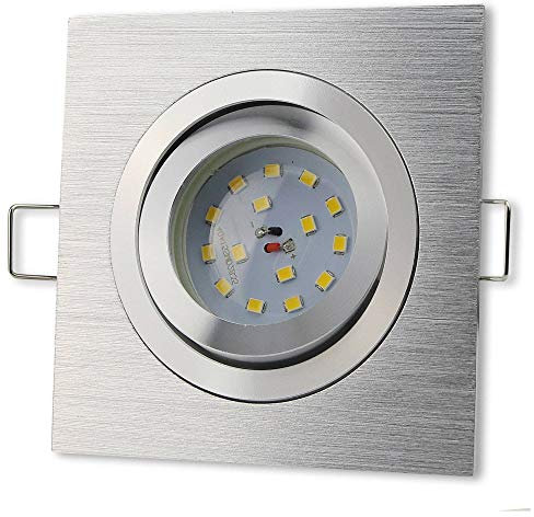 LED Einbaustrahler eckig Edelstahl gebürstet 7 Watt step-dimmbar warmweiß 230V flach - schwenkbar, 75mm Bohrloch, Aluminium - Spot Decken-Strahler Einbauleuchte Deckenleuchte