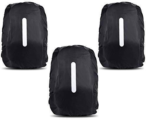 Dadabig Regenschutz Rucksack 3 Stück wasserdichte Regenhülle Schulranzen mit Reflexstreifen Wasserschutz Rucksack Cover Regenüberzug Sicherheitshülle für Outdoor Camping Wandern Reisen (Schwarz)