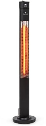 blumfeldt Heat Guru Plus Standheizstrahler - Stand Heizstrahler mit 2000 W Leistung, 3 Heizstufen, Infrarotstrahler mit Timer, 60° Oszillation, Carbon-Heizelement, Fernbedienung, Edelstahl, Schwarz