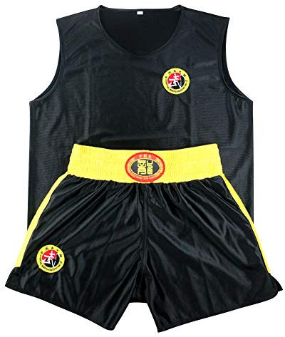 Yudesun Boxe Sanda Sport Vêtements Enfant Adulte Unisexes - Uniforme Karaté Combat Léger Respirant Arts Martiaux Kungfu Performance Entraînement Compétition Fitness Noir 110cm