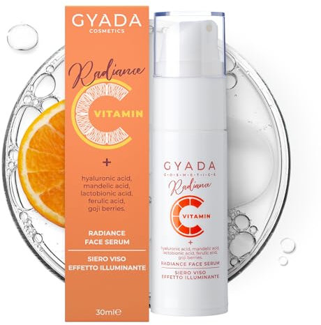 GYADA COSMETICS, Radiance Face Serum, aufhellendes Gesichtsserum, feuchtigkeitsspendend, Kontrast Alterszeichen, Hautdiskromien, Expressionszeichen, Überschuss von Sebo, Vitamin C-Basis, 30 ml