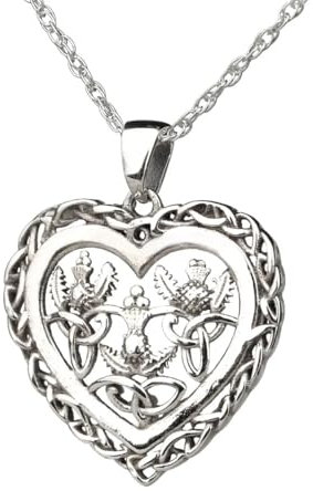 Eburya Scottish Thistle & Heart Kette - Keltisches Herz mit Disteln aus Schottland, Sterlingsilber, Schottischer Schmuck
