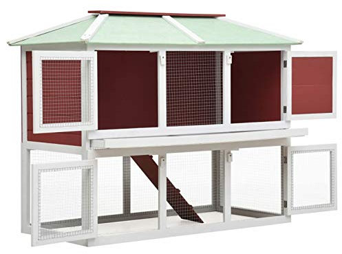 Tidyard Kleintier-/Kaninchenstall mit 2 Etagen Witterungsbeständig Holzkäfig für Tiere, für den Außenbereich Rot Holz 130 x 68 x 105 cm