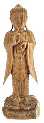 Coco Papaya Große Buddha-Statue, stehend, 60 cm, Massivholz, unbehandelt, handgeschnitzt