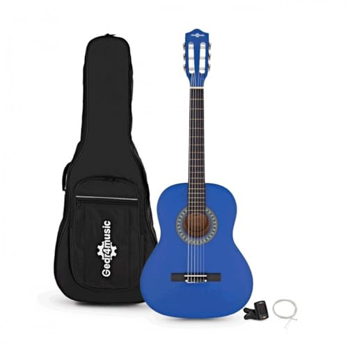 3/4 Classical Guitar Pack, Blue, by Gear4music | 3/4 Scale Ideal for Younger Players, Warm Nylon String Tone, Includes Gig Bag Tuner and Strings, Blue