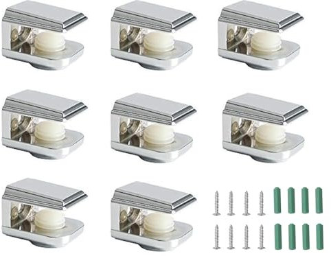 8 x Adjustable Glass Brackets Supports, 5mm -8mm Glass Shelf Clamp Bracket with Wall Mount Screws for Kitchen Cupboard Bathroom Glass Shelf Fixings, Chrome