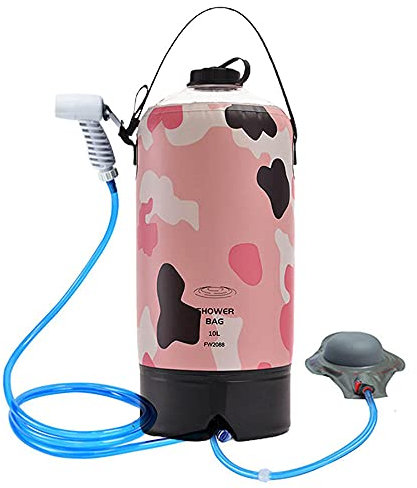 GQYYS Portable Camping Shower, Outdoor Solar Camp Shower Bag 10L/2.64 Gallons with Pressure Foot Pump and Shower Hose for Beach Camping Hiking Cycling Backpacking