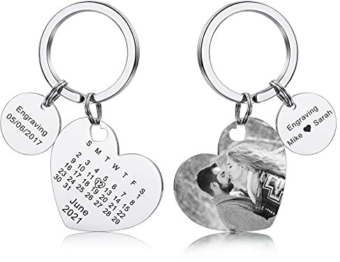 MunkiMix Personnalisé en Acier Inoxydable Porte-clés Personnalisé Couleur Photo Noir & Blanc Photo Anniversaire Mariage Relation Cadeaux