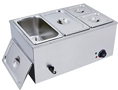 TAIMIKO Commercial Bain Marie Electric Food Warmer Stainless Steel Buffet Wet Well Sauce Food Warmer Steam Table for Catering Restaurants Temperature Control 1500W (4 Pans)