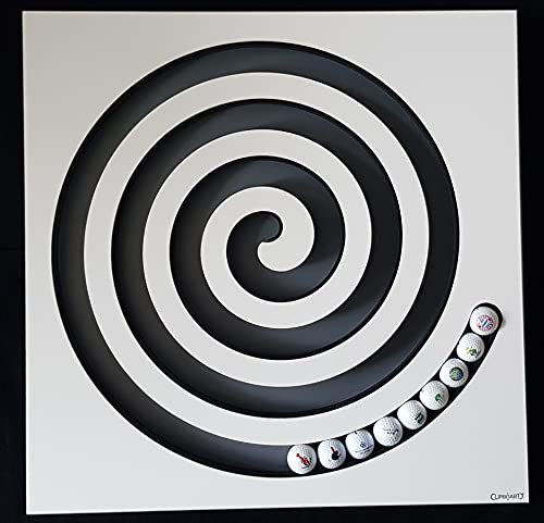 Clipboart® Golfball Spirale in Platte für max. 97 Bälle anstelle Einer Vitrine Regal für Golfbälle Sammlung individuelles persönliches Geschenk für Golf Spieler Golfkunst Clipboard