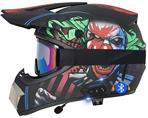 CNNGU Motorrad Bluetooth Crosshelm Set, Motocross Helm, ECE Genehmigt, Mit Handschuhe Maske Brille, Sicher, Komfortabel Und Belüftet, Geeignet Für Motocross, MTB, Crossbike, BMX