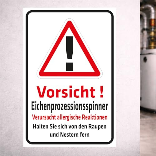 INDIGOS UG - Schild Vorsicht Eichenprozessionsspinner - 300x200 mm - Hinweisschild Warnschild Sicherheitsschild - Aluverbundplatte 3 mm - für Innen und Außen