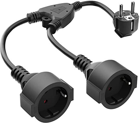 Doppelstecker für Steckdose, 2 Fach Steckdose 250V/16A, 0.2M Kurz Verlängerungskabel Mehrfachsteckdose, 2 in 1 Steckdosenadapter Steckdosenverlängerung für Küche, Büro, Zuhause schwarz