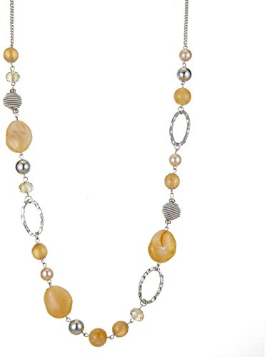 Bulinlin Silber Perplen Lang Kette für Damen Boho Statement Chain Halskette Modeschmuck Geburtstagsgeschenke für Frauen (52-Beige)