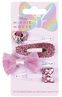 Pince à cheveux Minnie Mouse - Rose - Idéal pour décorer les coiffures - Avec nœud et paillettes - Produit original conçu en Espagne