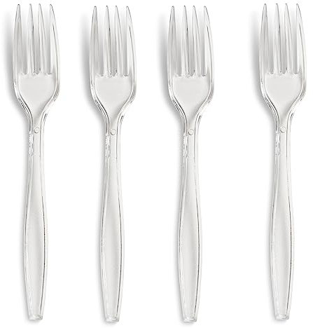 Heavy-Duty Clear Plastic Forks - (Pack of 100) -Reusable - BPA Free Tableware and Dinnerware - Transparent Color Forks Perfect for Indoor/Outdoor Parties, Picnic, BBQ, Takeaways