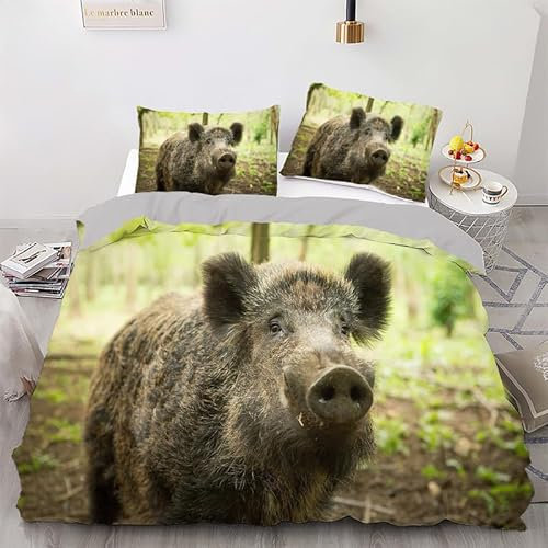 phonxia Bettwäsche 90x200 Braunes Wildschwein Bettbezug 90x200 mit Reißverschluss Bettwäsche Set 2 Kissenbezug 80x80 cm Deluxe Atmungsaktiv Reversibel Mikrofaser