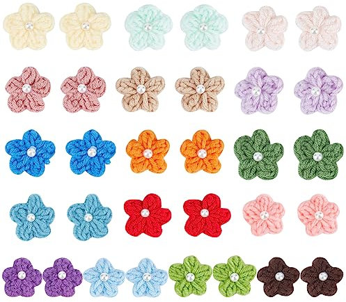 FINGERINSPIRE 28 Stück Gehäkelte Blumenapplikationen 14 Farben DIY Nähapplikationen Verzierungen Mit Kleinen Perlen Gehäkelte Blumenapplikationen Gehäkelte Verzierungen Für Kleidung Kleider Taschen