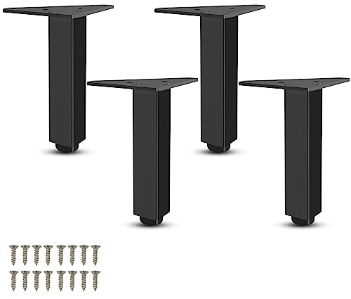 4 Pièces Pieds de Meubles en Métal,Pieds de Table Réglables en Alliage D'aluminium,Pieds de Canapés de Rechange pour Projets DIY,Lit,Table Basse,Armoire Salle de Bain,avec Vis (33cm(13in),Black)
