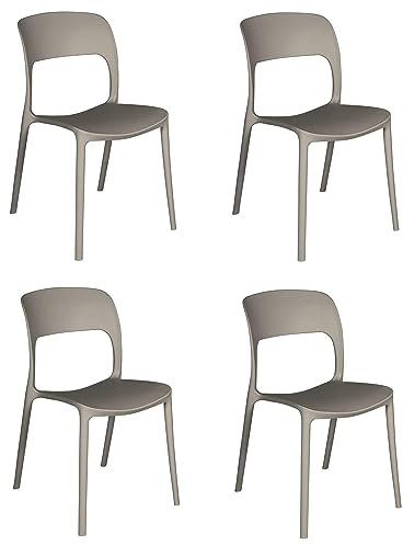 eacommerce Set 4 Sedie in polipropilene impilabili da giardino bar ristoranti Patio da esterno e interno Design Cucina (Set 4 Sedie, Tortora)