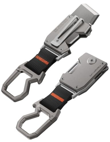 Spigen Life LF400 Titanium Keychain Pocket Knife with Carabiner Key Clip, Car Keychain Clip Folding Knife, EDC Gear and Equipment Bottle Opener - Gunmetal