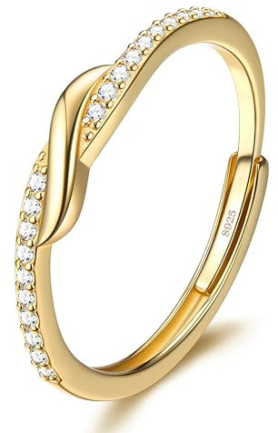 JeweBella Damen Ringe Silber 925 Zirkonia Ring Verstellbar Eheringe Verlobungsring Trauringe Minimalistisch Ringe Frauen Silber/Gold