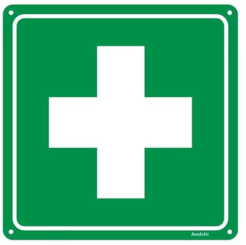 2 cartelli di sicurezza di primo soccorso, segno di salvataggio verde con croce bianca per via, uscita di emergenza, marcatura di sicurezza (logo di primo soccorso)