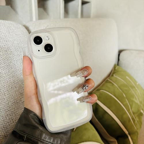 Jusnfu for iPhone 15 Pro Case 6.1 inch 2023, Cute Kawaii Aesthetic Wavy Edge for iPhone 15 Pro Case for Women Girls Men, Clear