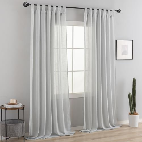 VOILYBIRD Vorhang Schlaufenschal Gardine 2er Set für Wohnzimmer Leinen-mischgewebe (Hellgrau, H220 x B140 cm)