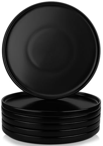 vancasso VENUS Speiseteller Steingut, Essteller set 6 Personen, Ø 10.5 inch Teller Set, Geschirr für Spülmaschine und Mikrowelle, Pastateller, Frühstücksteller, Kuchenteller, Schwarz Farbe