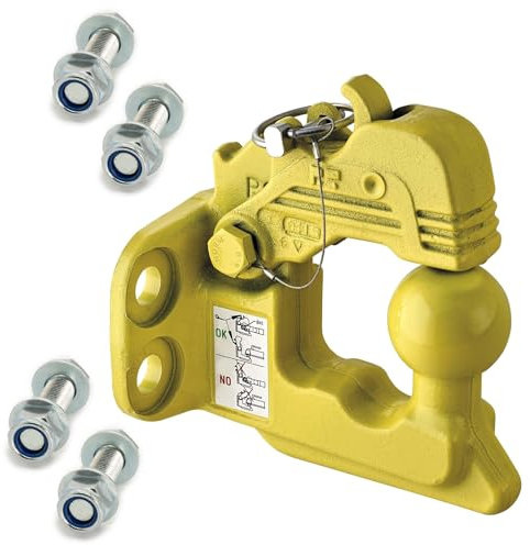 Rebadis Crochet Boule attelage 3500Kg Mixte 4 Trous Jaune, Chape D’attelage 3T5 Boule diam 50mm, entraxe perçage 90x40mm, Livré avec visserie