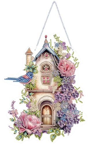 Starnearby DIY Diamond Painting Blumen und Vögel Anhänger 5D Diamant Painting Kranz Set mit Kette Einseitig Diamant Malerei Engel Bilder Wandbehang Kits für Fenster Wand Und Eingang Decor